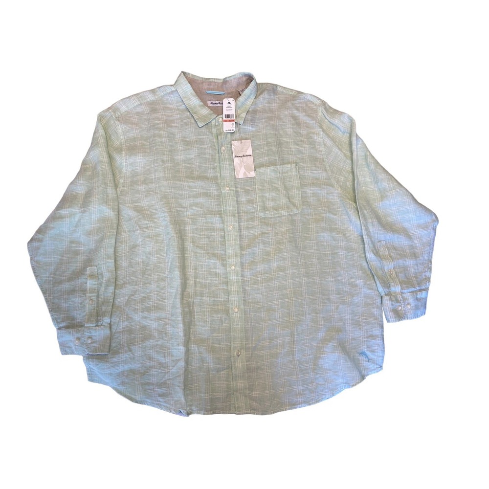 Men's Tommy Bahama Ventana Plaid Button Up Shirt Spring Lime 100% Linen 3XLB New - Picture 7 of 13